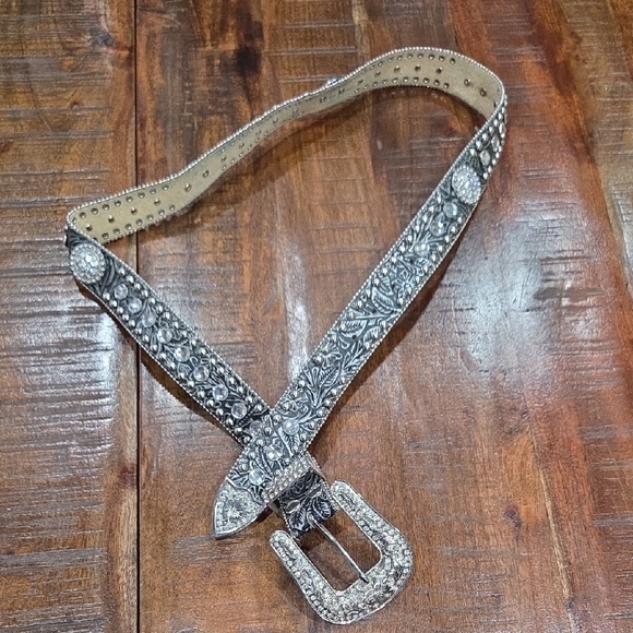 Accessories - Silver Embellished Women's Belt Genuine Leather Size XL